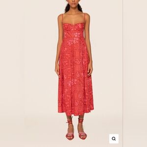 NWT Agua by Agua Bendita Mambo Ipanema Escarlita linen midi dress, Small